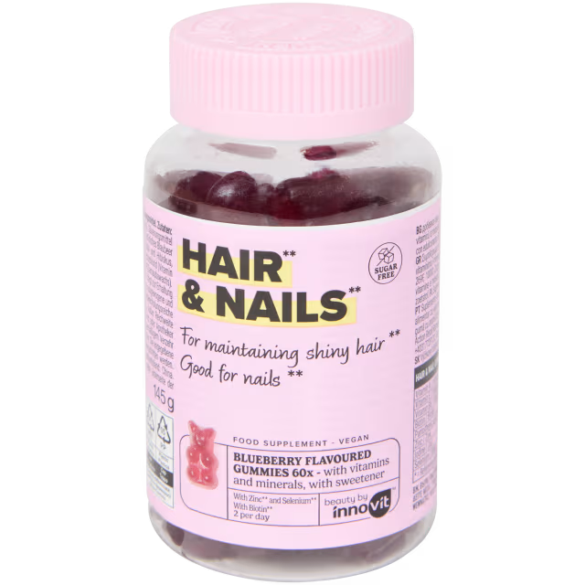 Innovit Hair & Nail Gummies- 2 packs – Blaubeer-Geschmack – Mit Biotin, Zink & Selen für gesunde Haare & Nägel – 2 x 60 Gummies (60 Tage)