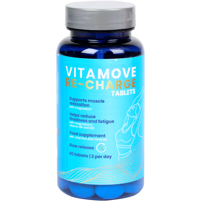 Vitamove Re-Charge Tablets – 2 packs – Mit Magnesium & Vitamin B6 + B12 – Slow Release – Reduziert Müdigkeit & Ermüdung