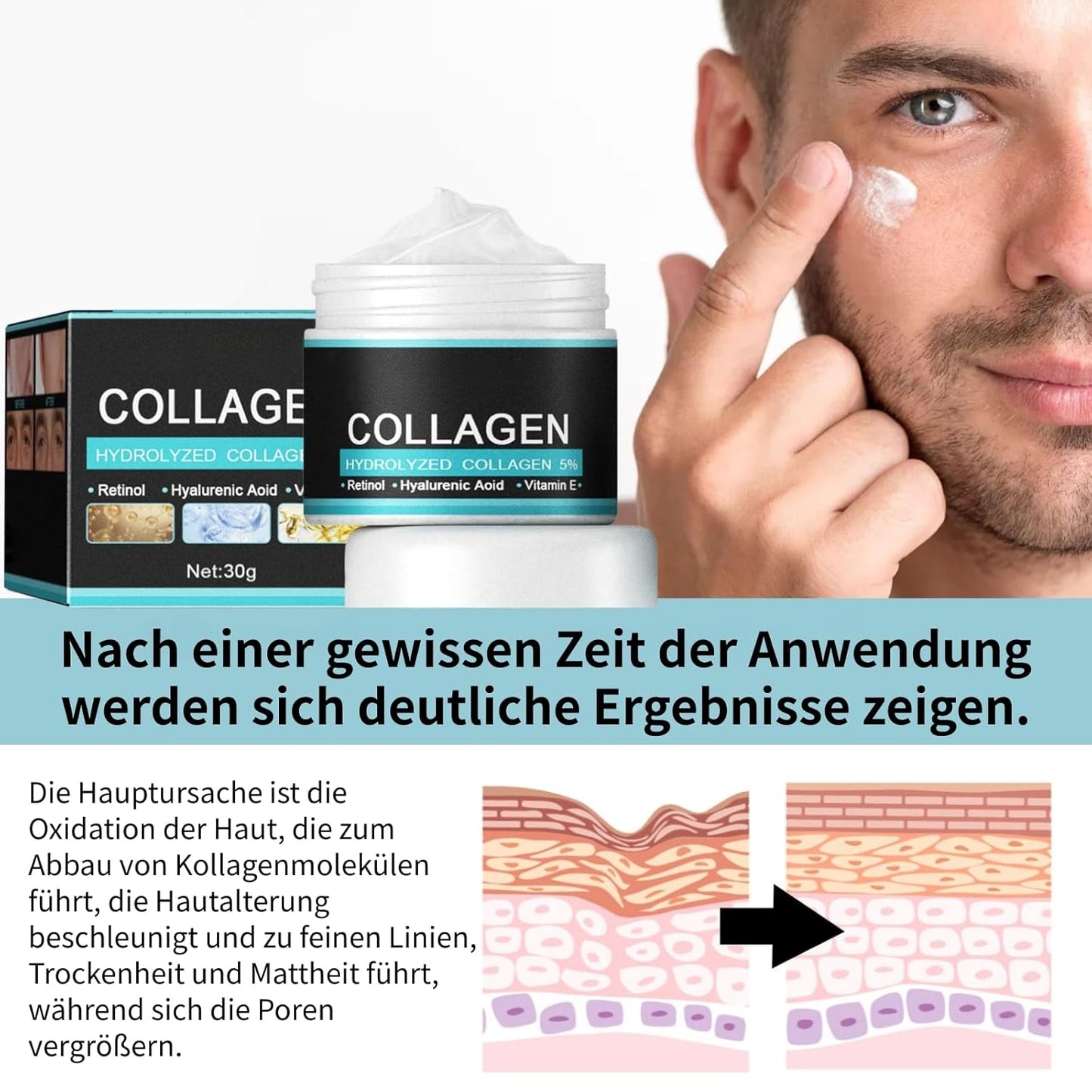 Anti-Aging Gesichtscreme für Männer – Straffende Feuchtigkeitspflege mit Retinol, Hyaluronsäure & Vitamin E | 30 g