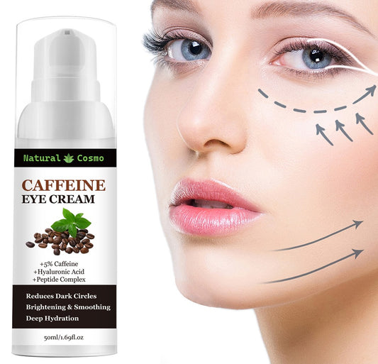 Naturkosmo Caffeine Eye Cream – 5% Caffeine mit Hyaluronic Acid & Peptide Complex gegen Dark Circles & Puffiness, 50 ml