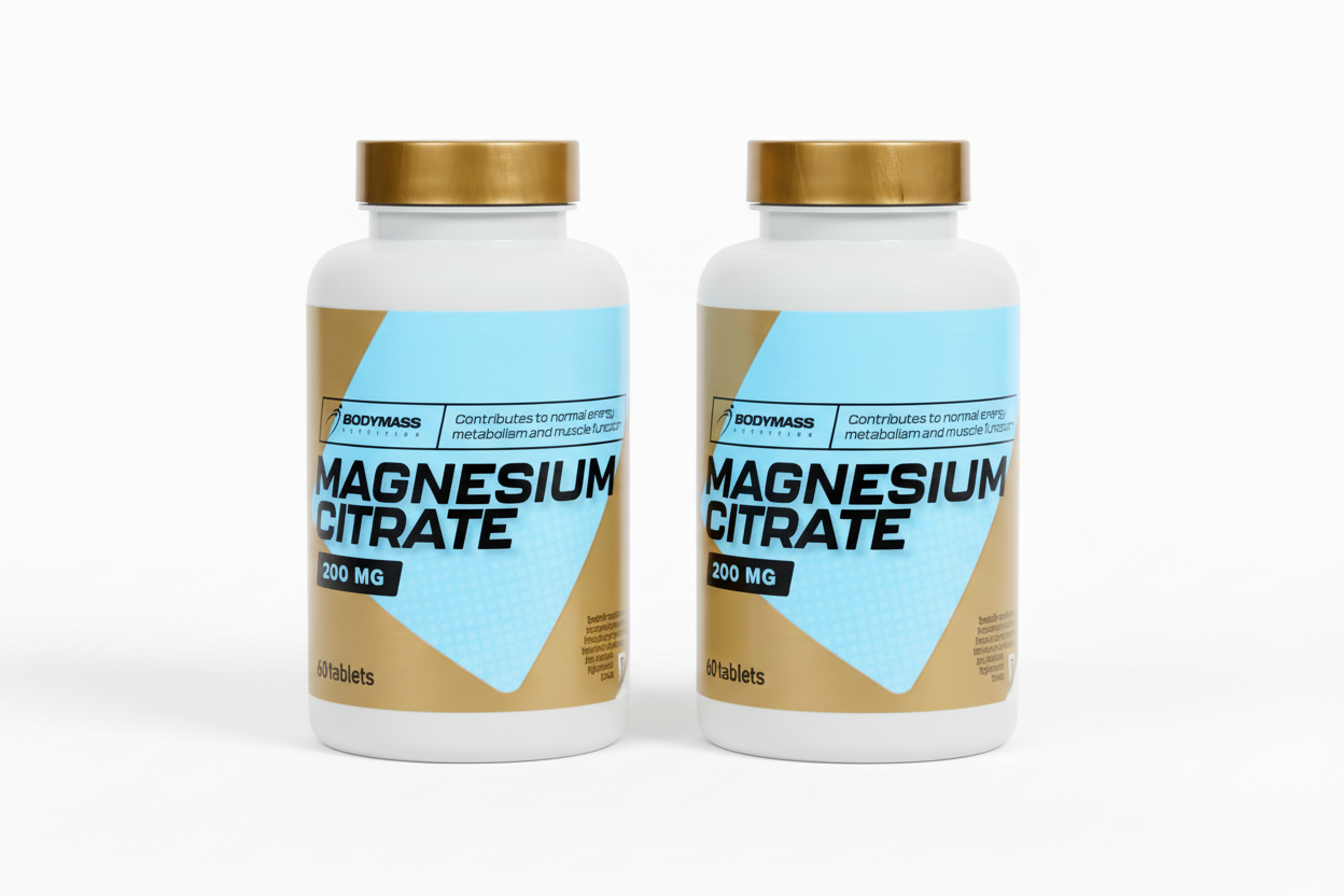 Bodymass Magnesium Citrate 200 mg – 2 packs – Vegan – Unterstützt Muskeln, Nervensystem & Energieproduktion