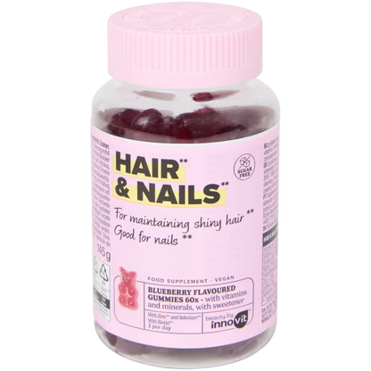 Innovit Hair & Nail Gummies- 2 packs – Blaubeer-Geschmack – Mit Biotin, Zink & Selen für gesunde Haare & Nägel – 2 x 60 Gummies (60 Tage)