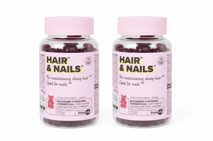 Innovit Hair & Nail Gummies- 2 packs – Blaubeer-Geschmack – Mit Biotin, Zink & Selen für gesunde Haare & Nägel – 2 x 60 Gummies (60 Tage)