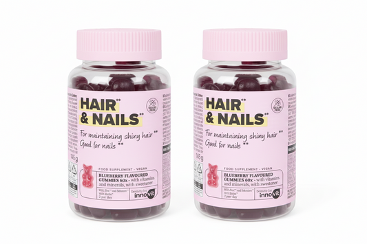 Innovit Hair & Nail Gummies- 2 packs – Blaubeer-Geschmack – Mit Biotin, Zink & Selen für gesunde Haare & Nägel – 2 x 60 Gummies (60 Tage)