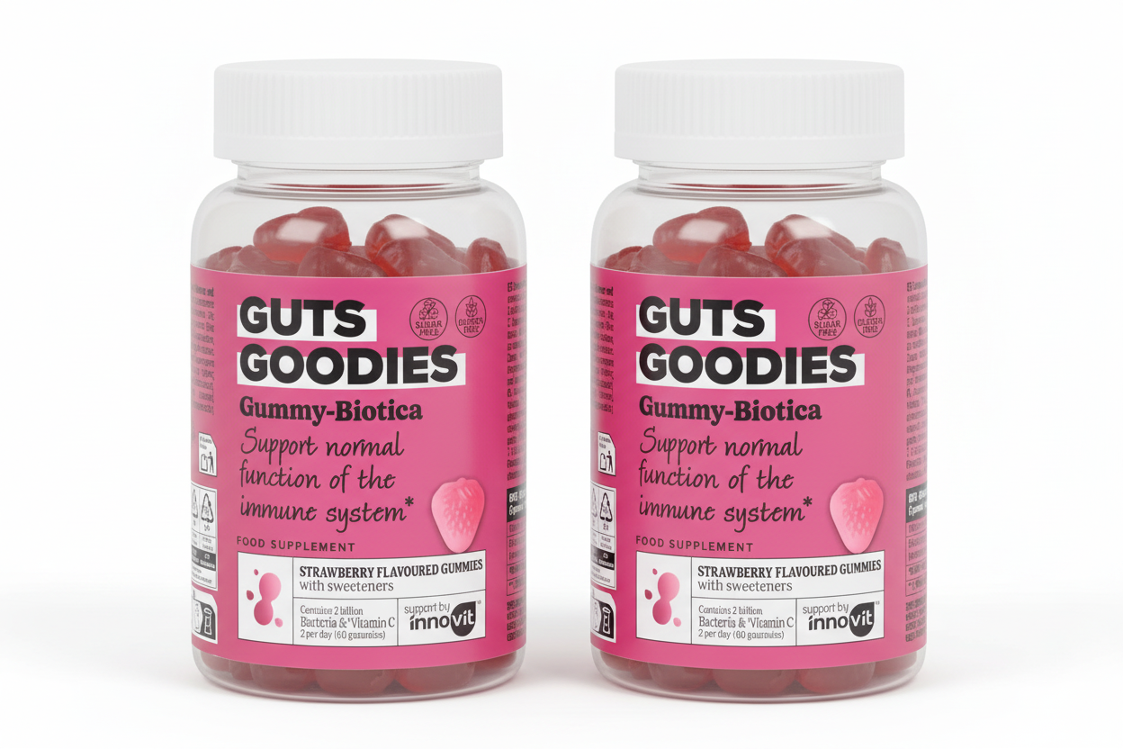 Innovit Guts Goodies Biotika Fruit Gummies – 2 packs – Erdbeer-Geschmack, Gluten- und Zuckerfrei – Für ein gesundes Immunsystem