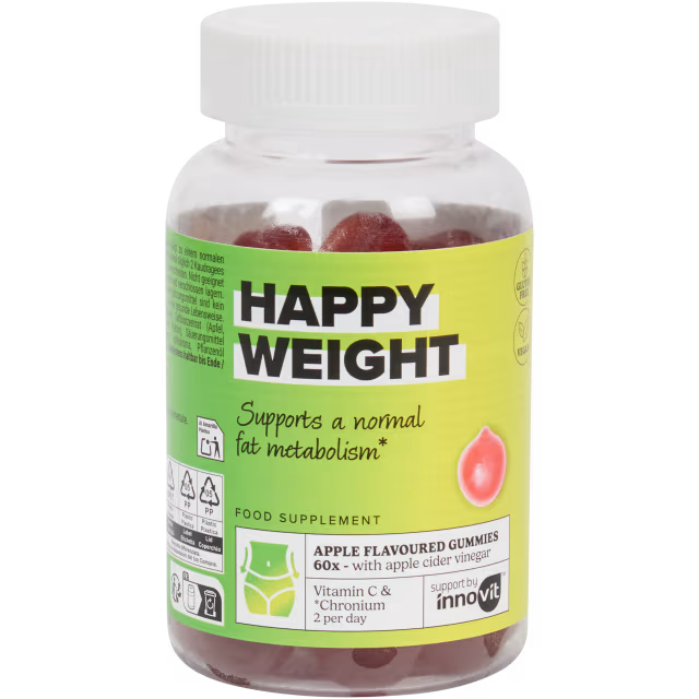 Innovit Happy Weight Fruit Gummies – 2 packs – Apfelessig-Geschmack, Vegan & Glutenfrei – Unterstützt einen gesunden Fettstoffwechsel