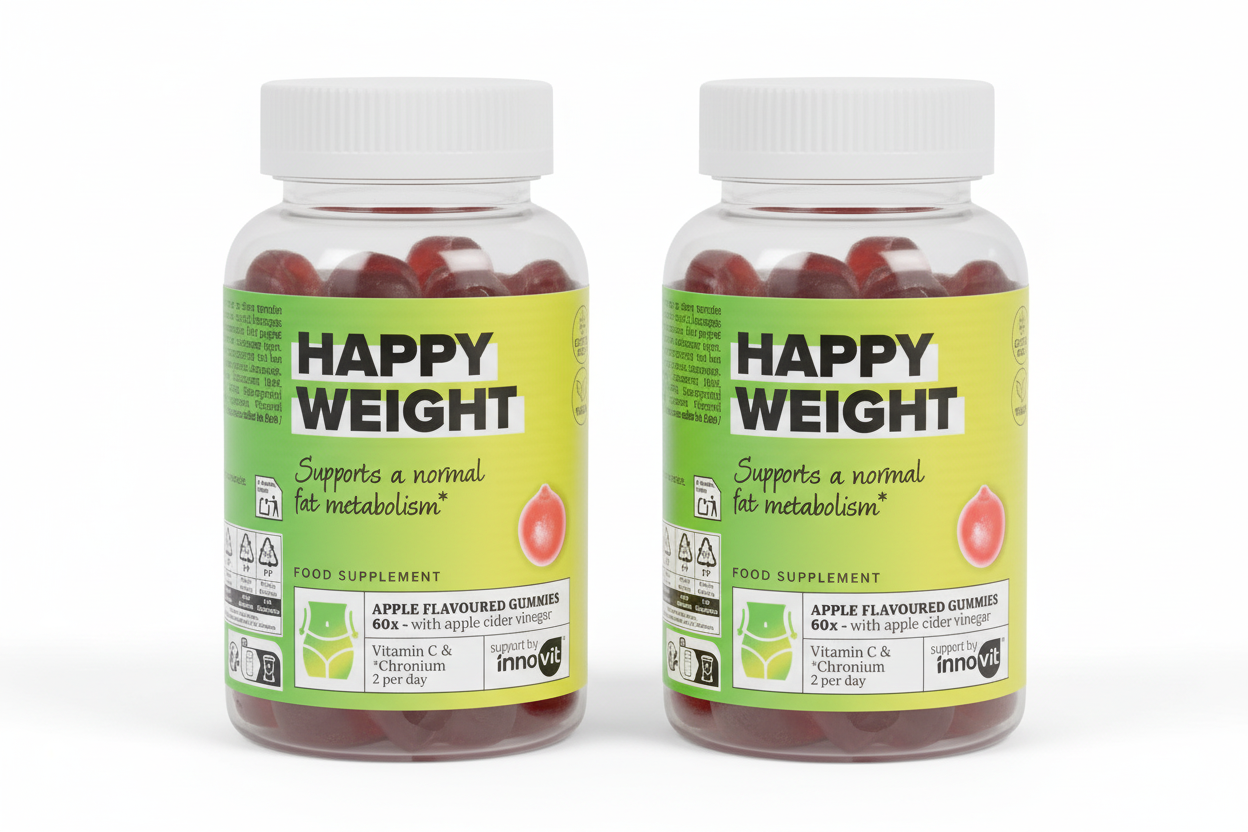 Innovit Happy Weight Fruit Gummies – 2 packs – Apfelessig-Geschmack, Vegan & Glutenfrei – Unterstützt einen gesunden Fettstoffwechsel