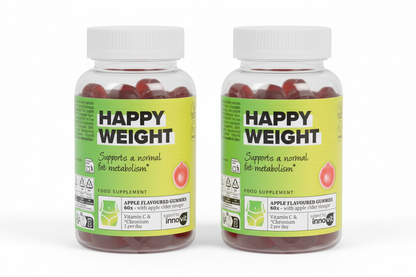 Innovit Happy Weight Fruit Gummies – 2 packs – Apfelessig-Geschmack, Vegan & Glutenfrei – Unterstützt einen gesunden Fettstoffwechsel