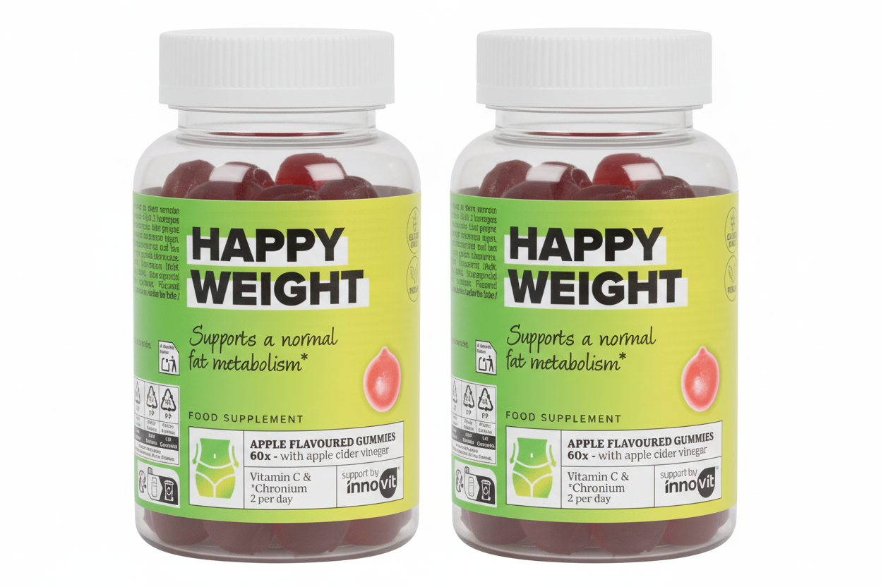 Innovit Happy Weight Fruit Gummies – 2 packs – Apfelessig-Geschmack, Vegan & Glutenfrei – Unterstützt einen gesunden Fettstoffwechsel