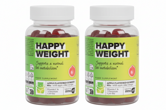 Innovit Happy Weight Fruit Gummies – 2 packs – Apfelessig-Geschmack, Vegan & Glutenfrei – Unterstützt einen gesunden Fettstoffwechsel