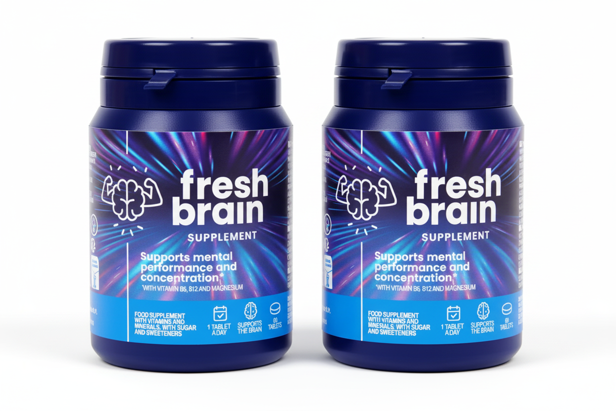 Fresh Brain Nahrungsergänzungsmittel – 2 packs – Limetten-Geschmack – Mit Magnesium, Vitamin B6 & B12 – Für Konzentration & mentale Leistungsfähigkeit