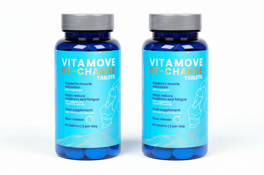 Vitamove Re-Charge Tablets – 2 packs – Mit Magnesium & Vitamin B6 + B12 – Slow Release – Reduziert Müdigkeit & Ermüdung