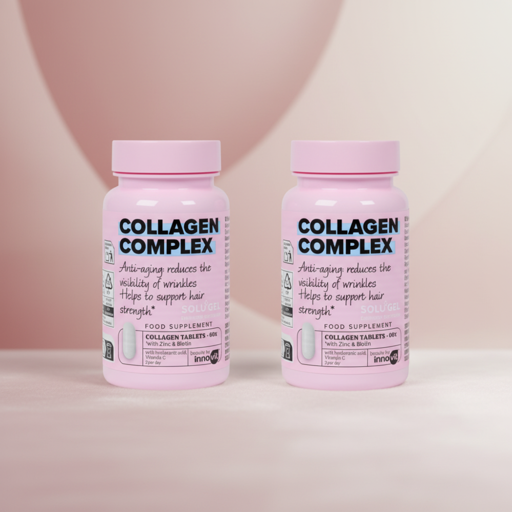 Innovit Kollagen-Komplex Kapseln-2 packs- mit Biotin, Vitamin C & Hyaluronsäure – Für Haut, Haare & Nägel – 2er-Pack (60x2 Kapseln)