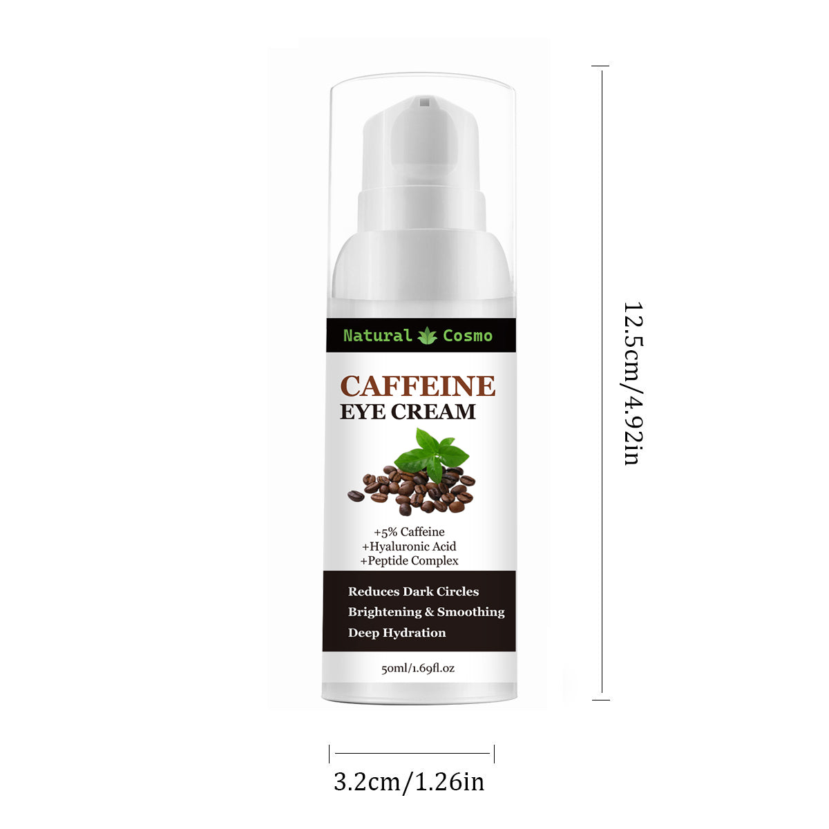 Naturkosmo Caffeine Eye Cream – 5% Caffeine mit Hyaluronic Acid & Peptide Complex gegen Dark Circles & Puffiness, 50 ml