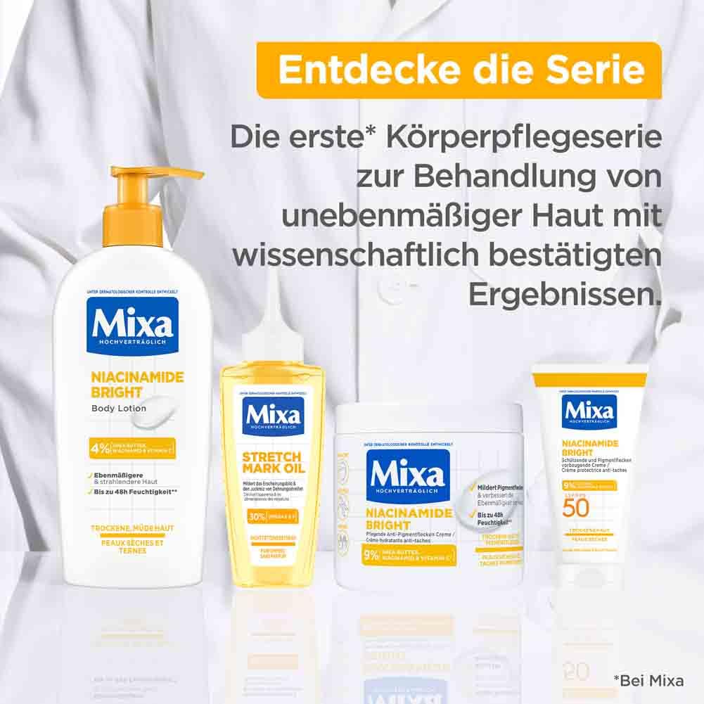 Mixa Moisturising Body Lotion, Suitable for Face, Body & Hands, Suitable for Dry & Tired Skin, Niacinamide Bright, Hypoallergenic, 250 ml