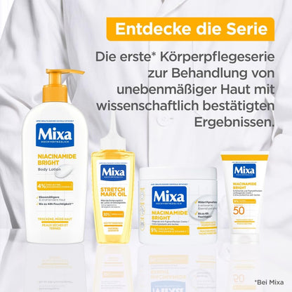 Mixa Moisturising Body Lotion, Suitable for Face, Body & Hands, Suitable for Dry & Tired Skin, Niacinamide Bright, Hypoallergenic, 250 ml