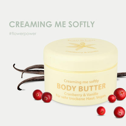 Jean & Len Body Butter Cranberry & Vanilla, Provides the Skin with Sufficient Moisture, Delicate Melting Texture, Exhilarating Sweet Fragrance, Vegan Formulation, Parabens & Silicone-Free, 200 ml