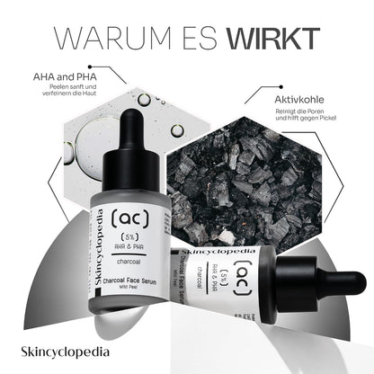 Aktivkohle Gesichtsserum mit AHA & PHA – Sanftes Peeling gegen Unreinheiten & verfeinerte Poren, 30 ml