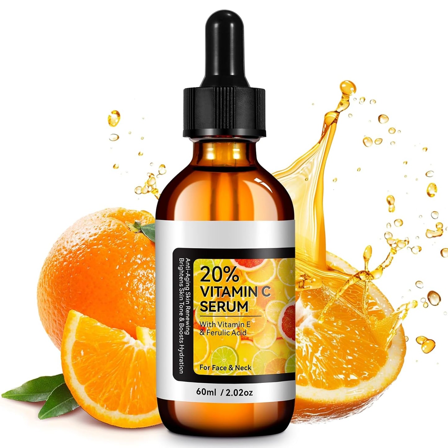 Vitamin C Serum Face 60 ml - 20% Vitamin C Serum High Dose with Vitamin E & Hyaluronic Acid | Anti-Ageing & Skin Renewal | Skin Whitening & Moisturising Serum Vitamin C for Face | Fragrance-Free