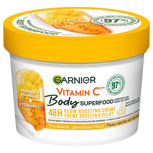 Garnier Nourishing Body Care for Pale and Dry Skin, Body Butter with Mango and Vitamin C, for up to 48 Hours of Moisture, Body Superfood, 1 x 380 ml