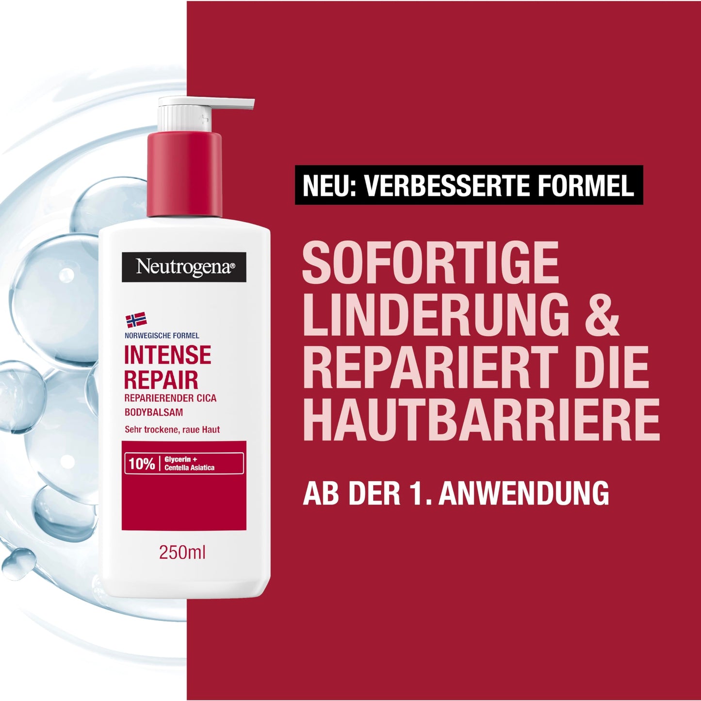 Neutrogena Norwegian Formula Intense Repair Repairing CICA Body Balm 250 ml Body Lotion for Instant Relief and More Moisture for Very Dry, Rough Skin
