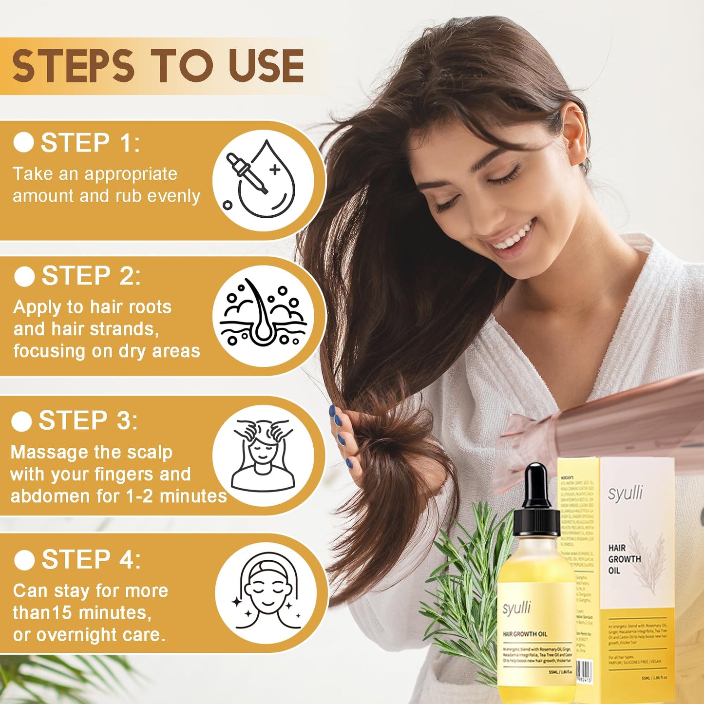 Rosemary Oil Hair 50ml, Hair Growth Oil, Nourishing Hair Serum, Strengthening Hair Serum, Scalp and Hair Strengthening Oil for Women and Men, for Stronger & Thicker Hair