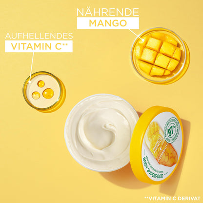 Garnier Nourishing Body Care for Pale and Dry Skin, Body Butter with Mango and Vitamin C, for up to 48 Hours of Moisture, Body Superfood, 1 x 380 ml
