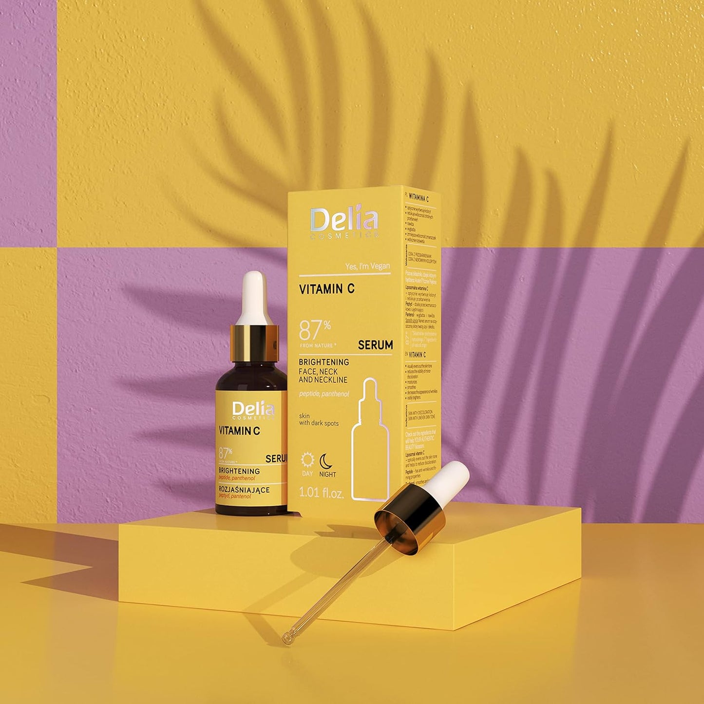 Delia Cosmetics - Brightening serum for face, neck and décolleté - Balances colour, reduces discolouration, moisturises - Vegan serum for skin with uneven skin - 30 ml
