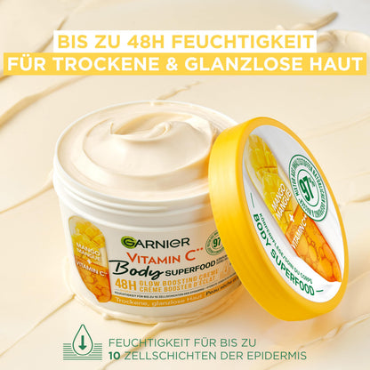 Garnier Nourishing Body Care for Pale and Dry Skin, Body Butter with Mango and Vitamin C, for up to 48 Hours of Moisture, Body Superfood, 1 x 380 ml