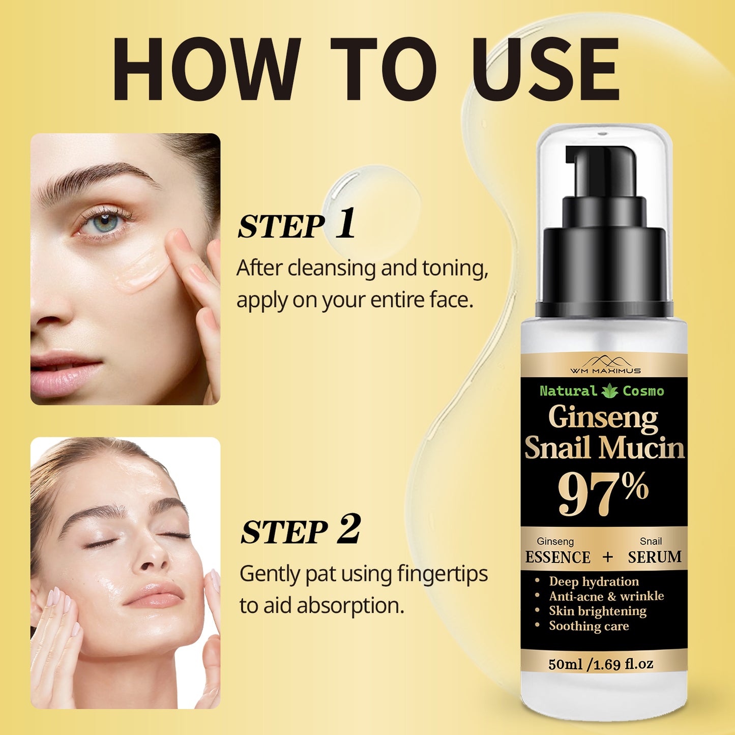 Naturkosmo Ginseng Snail Mucin Serum & Essence 97% – Mit Niacinamide & Hyaluronic Acid für Intensive Feuchtigkeit, 50 ml