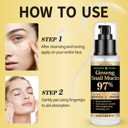 Naturkosmo Ginseng Snail Mucin Serum & Essence 97% – Mit Niacinamide & Hyaluronic Acid für Intensive Feuchtigkeit, 50 ml