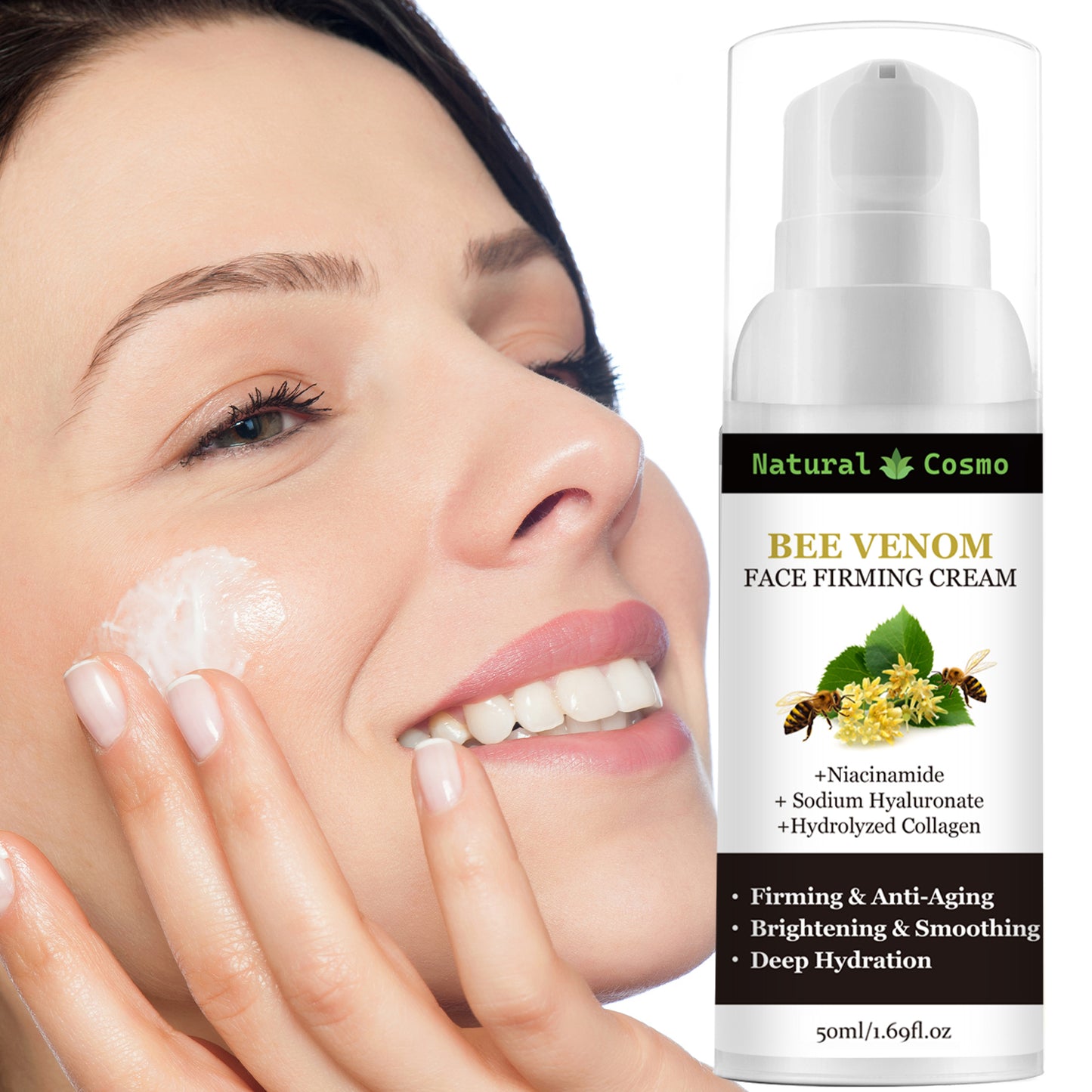 Naturkosmo Bee Venom Gesichtscreme – Straffende Anti-Aging Pflege mit Niacinamid & Hyaluronsäure, Intensive Feuchtigkeit, 50 ml