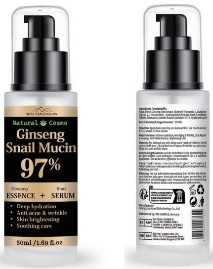 Naturkosmo Ginseng Snail Mucin Serum & Essence 97% – Mit Niacinamide & Hyaluronic Acid für Intensive Feuchtigkeit, 50 ml