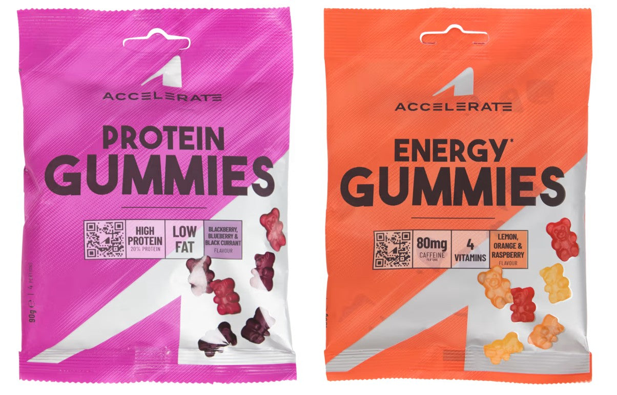 Accelerate Sport Gummibärchen – 100g * 2 stuck | Wenig Fett, Protein- oder Energie-Variante | Gesunde Fruchtgummis für Fitness & Snack